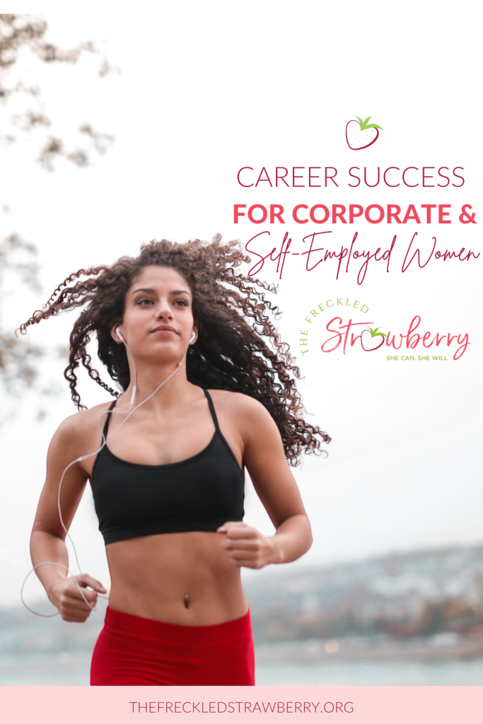 Woman jogging or sprinting after getting a promotion at her job. She is preparing for the next steps so can continue to level up, including mindset and financial acumen. 